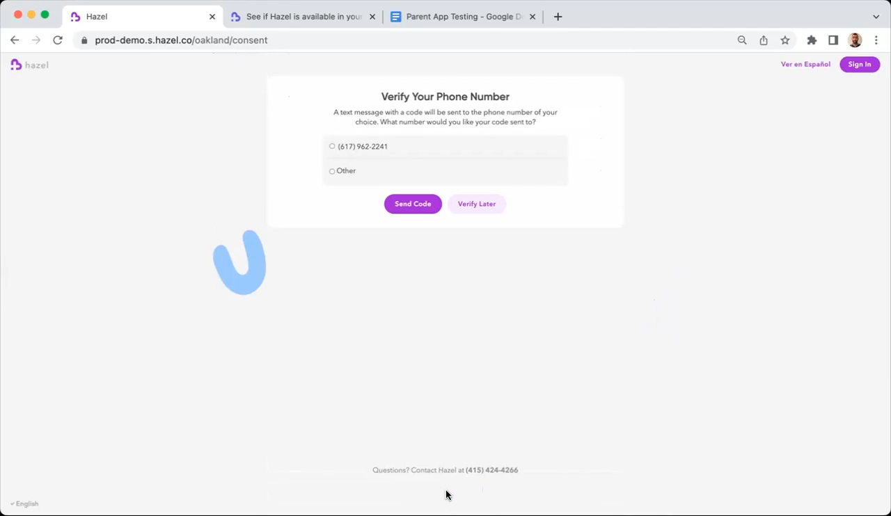 The Verify Your Phone Number screen with Send Code and Verify Later buttons